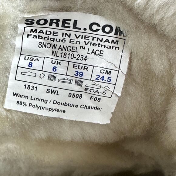 Sorel Boots Womens Size 8 Tan Black Snow Angel Lace Thinsulate Winter NL1810-234 - Picture 10 of 12